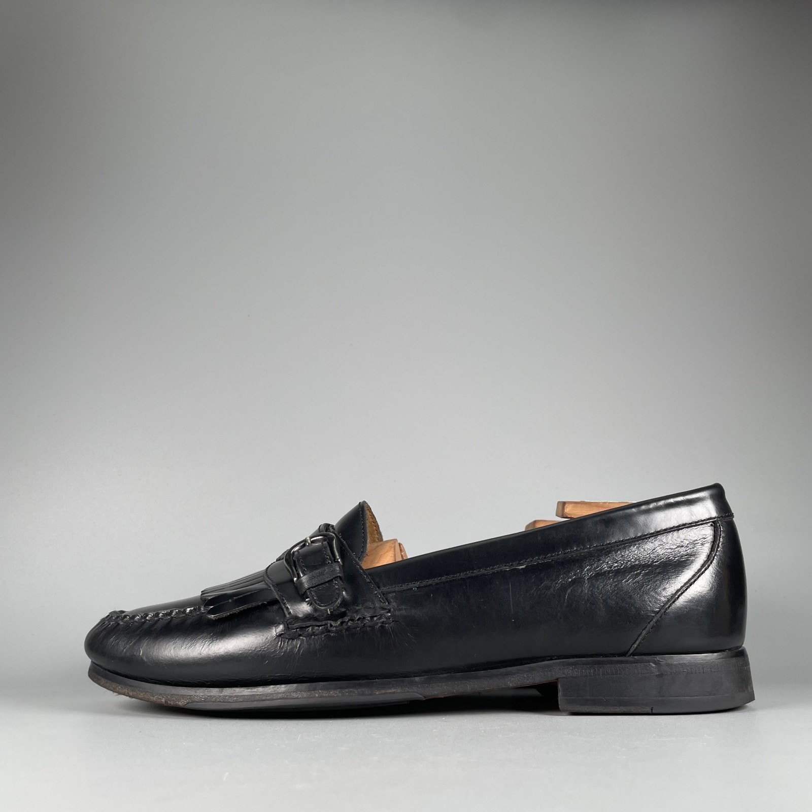 G.H. Bass Men's Size 8 Black Leather Casual Slip On Kilt Dress Shoes Casual Guc